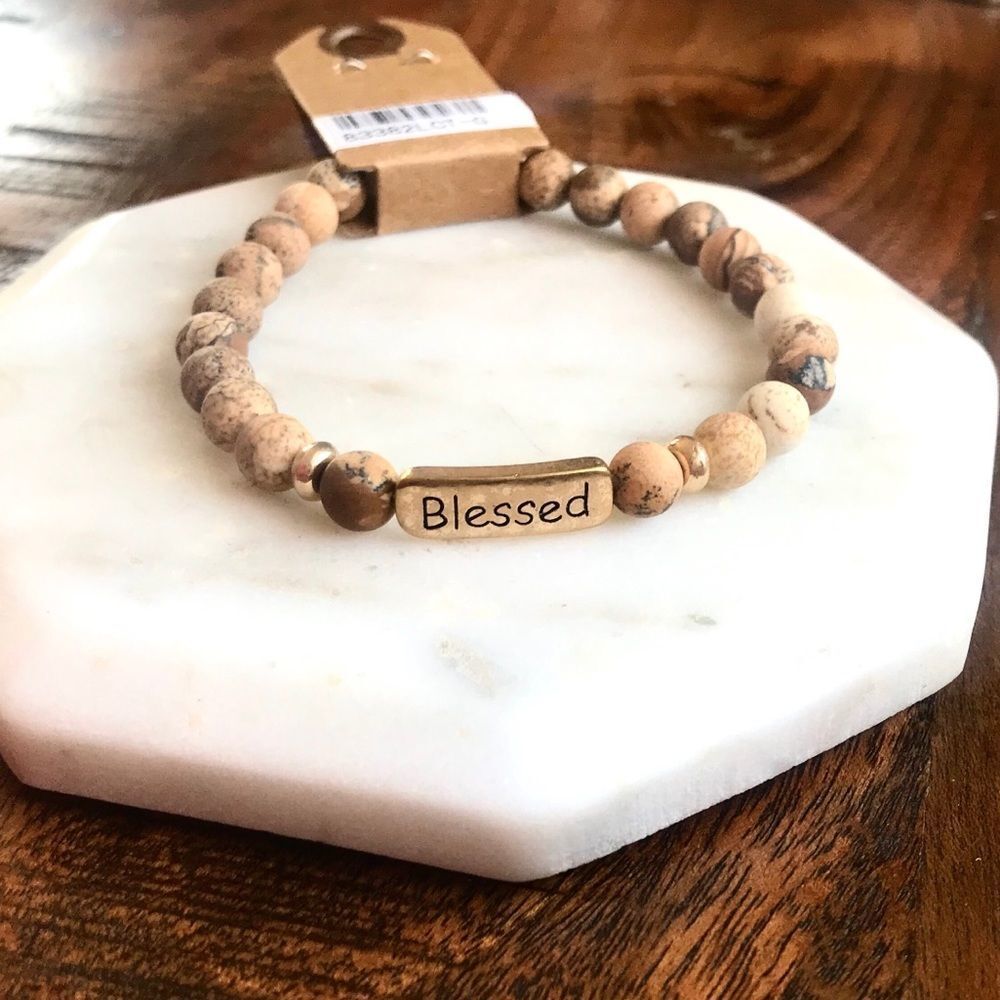 Blessed Inspirational Jasper Bead Accent Bracelet Jewelry